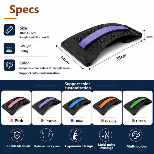 Magnetic Acupressure Back Stretcher Lumbar Spine Deck Massage Pain Relief Posture Corrector 3 Colors
