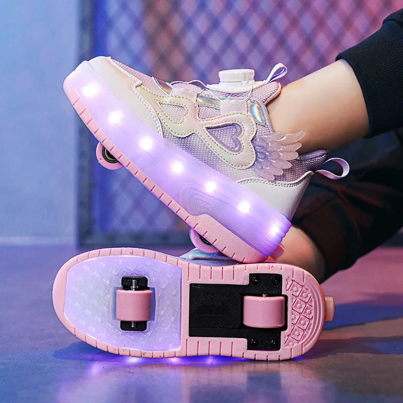 Children LED Flashing Luminous Two Wheels Roller Skate Shoes Kids Boys Girls Glowing Sport Sneaker Skateboard USB Charging Shoes