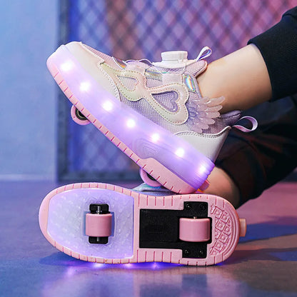 Children LED Flashing Luminous Two Wheels Roller Skate Shoes Kids Boys Girls Glowing Sport Sneaker Skateboard USB Charging Shoes