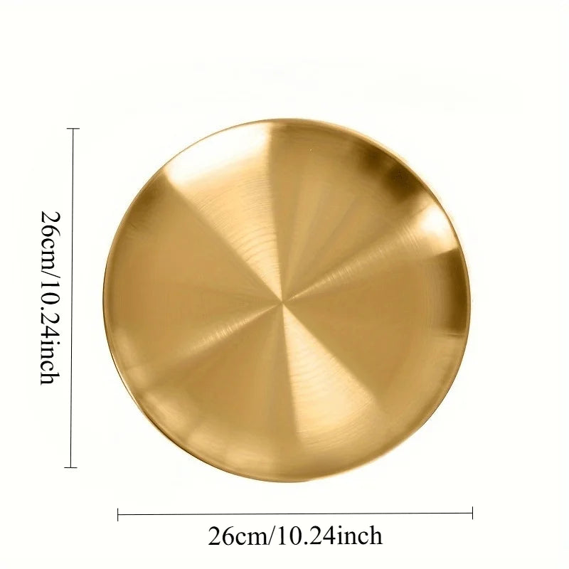 2pcs, Golden Pizza Plates, Stainless Steel Dinner Plate, Round Golden Tray, Food Serving Plate, for Home Kitchen,Party Use