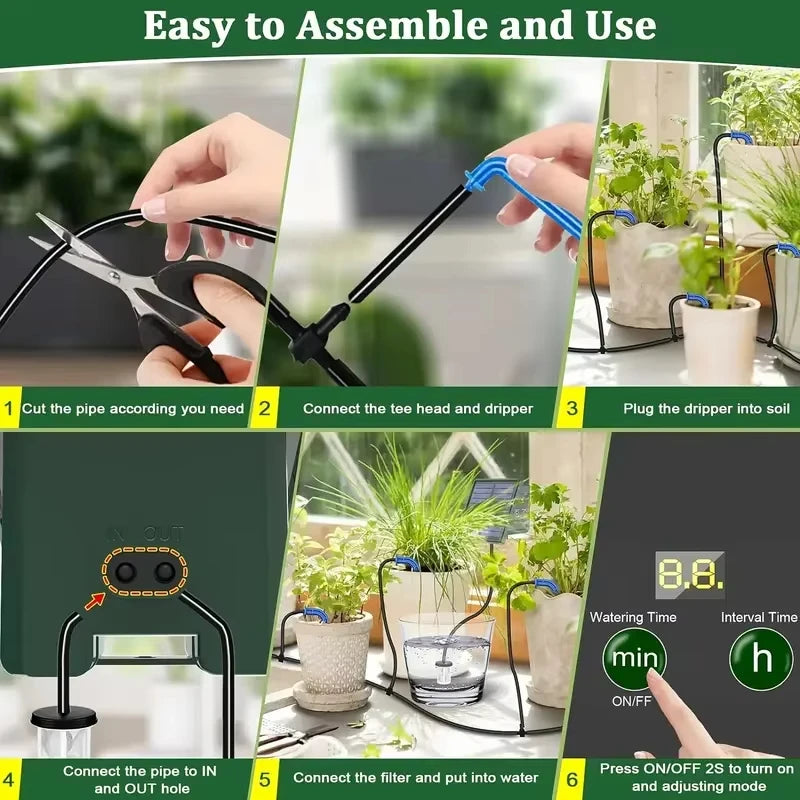 New DIY Square Solar Drip Irrigation System With 10 Drip Heads Irrigation Belt For Gardens Courtyards Orchards