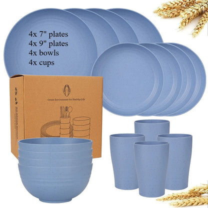 Natural Wheat Straw Tableware Set Dinnerware Sets Biodegradable Unbreakable Plates, Bowls, Cups Lightweight for Kitchen Camping