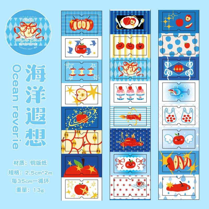 25mm * 2m/roll Apple Fantasy series Kawaii die cut label stickers DIY scrapbook decoration diary Junk Journal aesthetic stickers