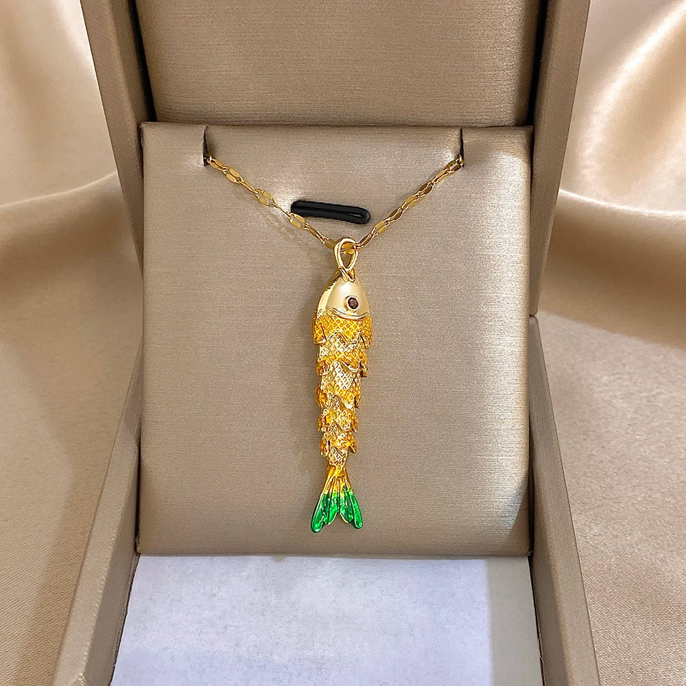 18K Gold Plated Stainless Steel Fish Pendant Necklace for Women