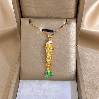 18K Gold Plated Stainless Steel Fish Pendant Necklace for Women
