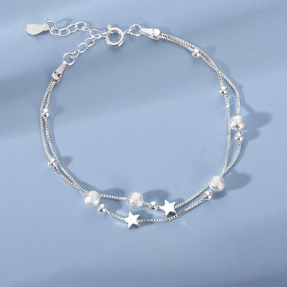 6Pcs 925 Sterling Silver Rhinestone Bracelets for Women Girls Luxury Korean Sparkling Starry Sky Charm Bracelets Party Jewelry