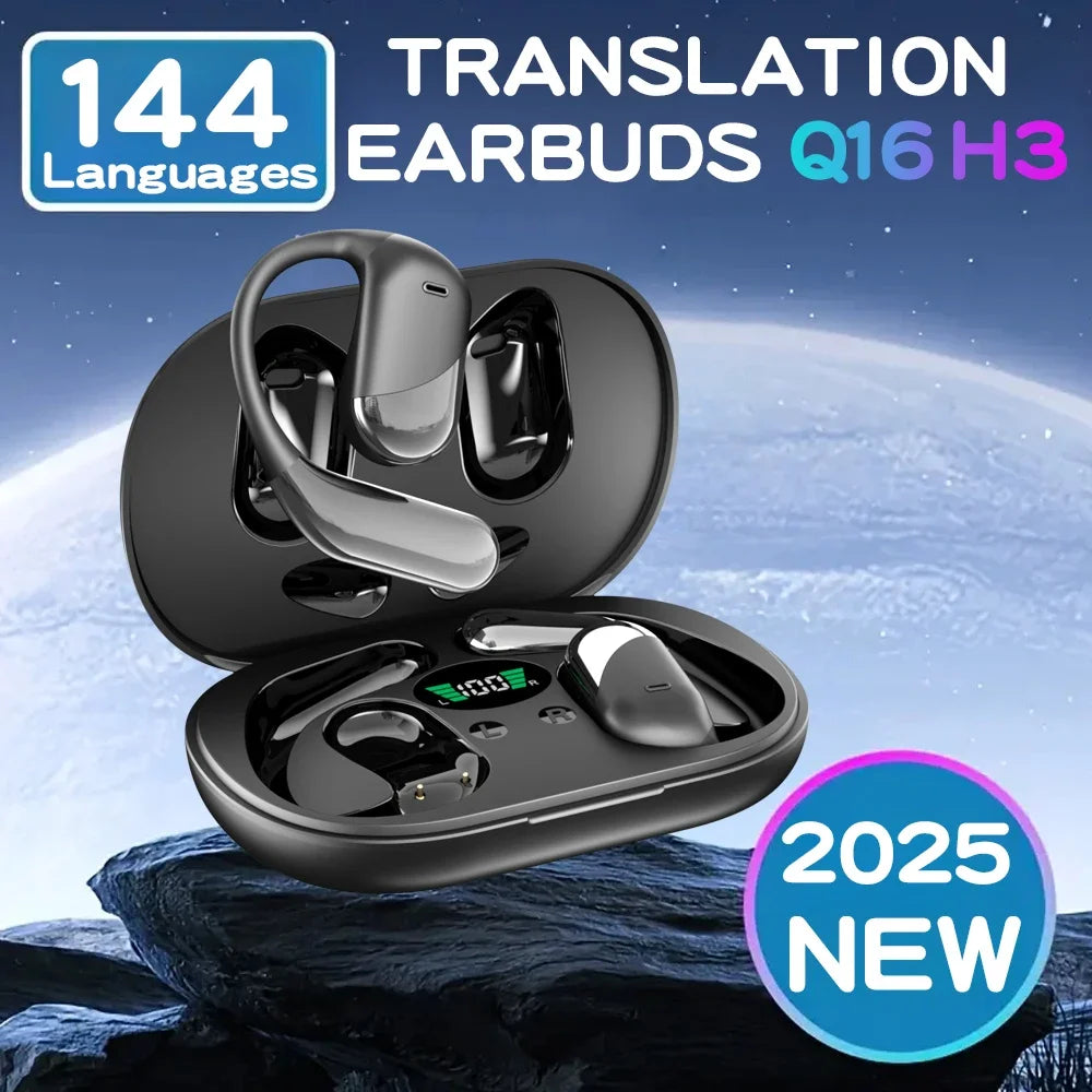 144 Languages AI Translation Earbuds,Bluetooth 6.1 Headphones Translator,Smart Mode Touch Screen Real-Time Earphones Fit Work