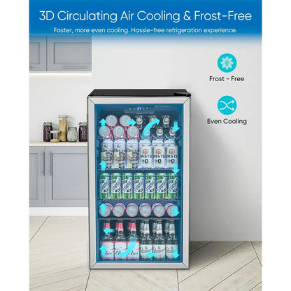 Beverage Refrigerator Cooler 126 Can Mini Fridge Glass Door for Drinks Soda Beer Wine Small Refrigerator for Office Bedroom Hom