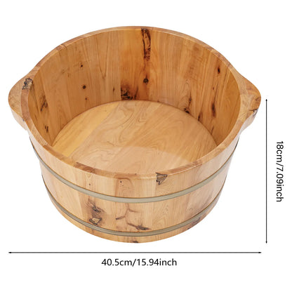 Cypress Wood Foot Bath Bucket 14.37x7.09 in, Heat Retention Spa Soaking Tub Durable Anti-Crack Wood Foot Care Soaker with Iron Hoops for Fatigue Relief