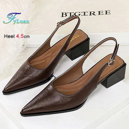 New Product Medium Heel Women Single Shoes Pointed Toe Shallow Mouth Ladies Pumps Coarse Heels Comfortable Work High Heels Shoes