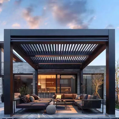 Aluminum Pergola Rainproof Electrically Adjustable Gazebo Electric Louvered Awning Outdoor Patio Sunshade