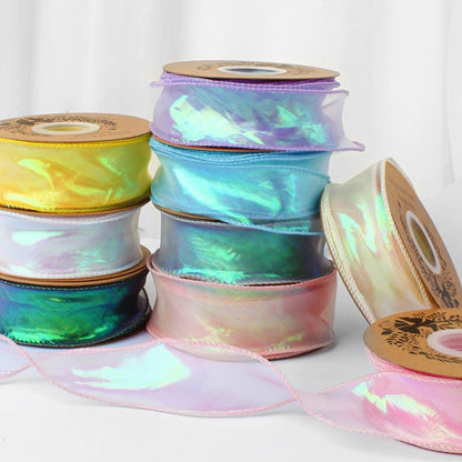 40mm 10Yards Fishtail Organza Ribbon Reflective Iridescent Wavy Edge Ribbon for Gift Wrapping DIY Bow Bouquet Voile Ribbons