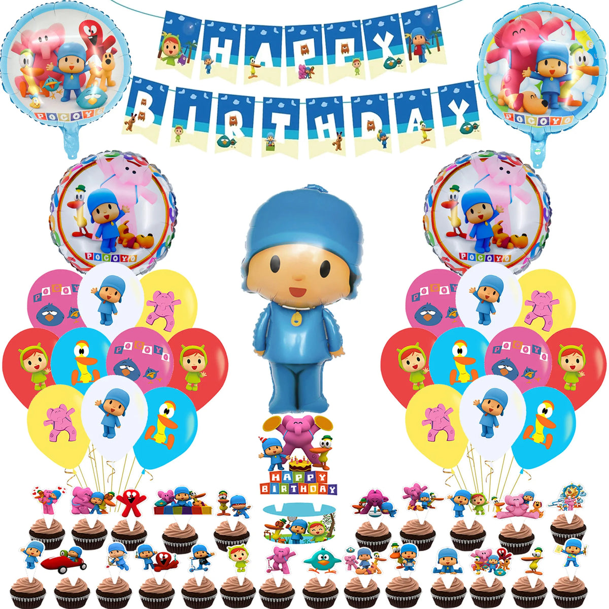 Pocoyoed Foil Air Balloons Eily Pato Latex Ballons Elephant PP Party Happy Birthday Banner Baby Shower Decoration Kids Boys Toys