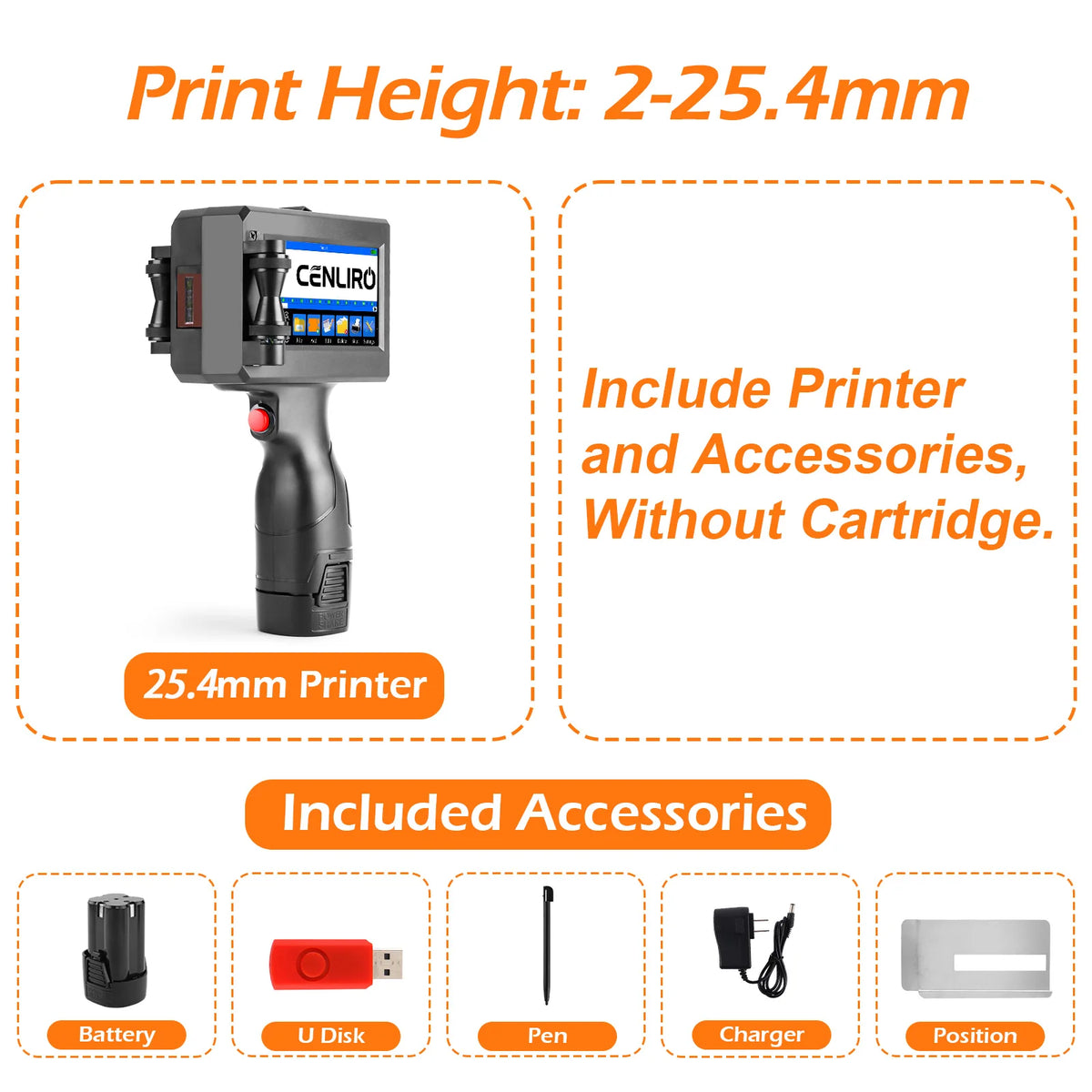 CENLIRO 12.7/25.4mm Handheld Inkjet Printer Portable Coding Machine for Expiry Date Batch QR Bar Code Logo Quick Dry Ink
