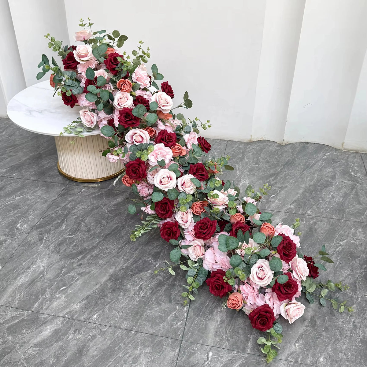 Uflower 2m Luxury Artificial Flowers Wedding Backdrop Table Long Runner Flower Row Floral Backdrop Arrangement Wall Arch Decor
