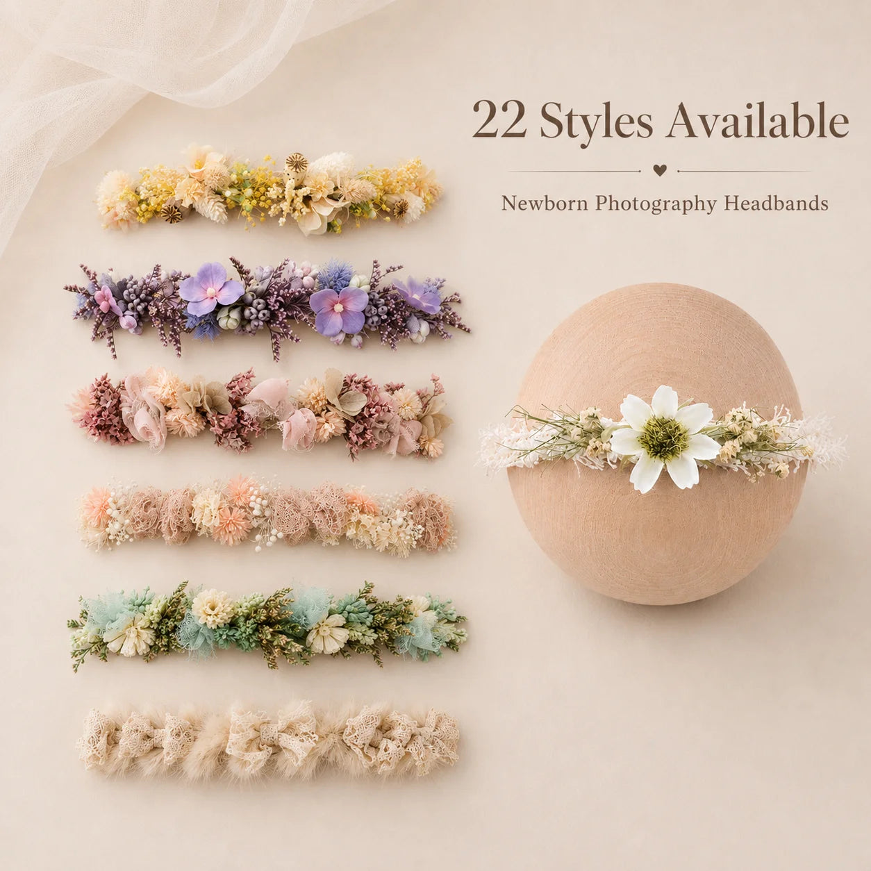 Floral Newborn Headbands for Photography Props Handmade Infant Girl Flower Wreath Baby Headband Newborn Photoshoot, Accessories