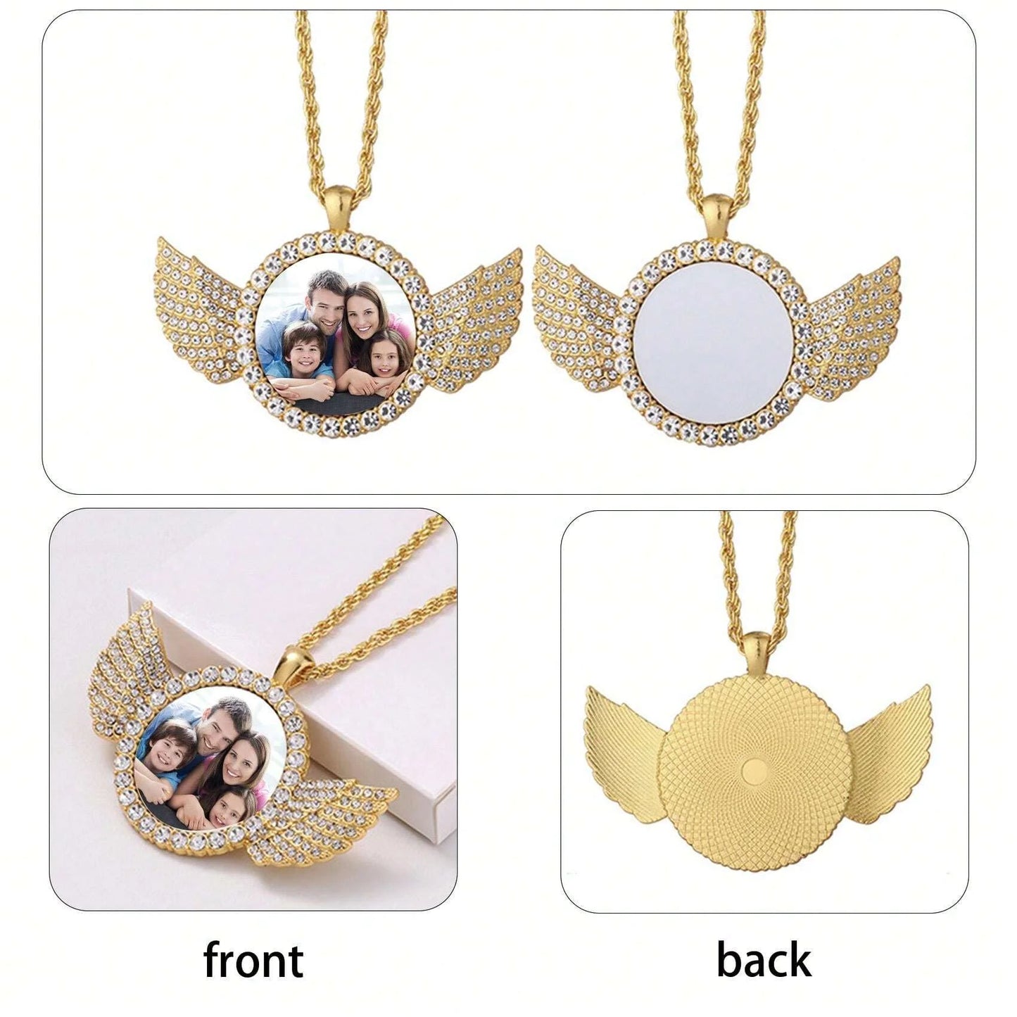 Personalised Heart-Shaped Wings Necklace, Custom Photo Necklace, DIY Gift, Commemorative Present