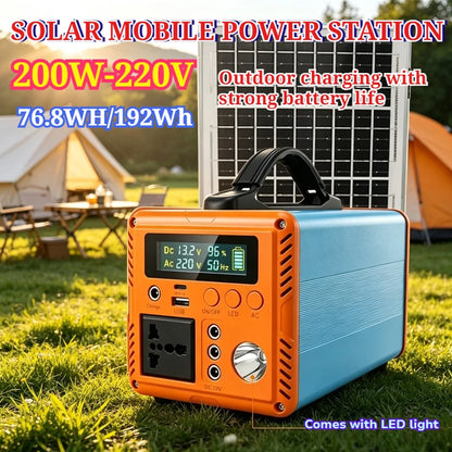 200W Power Station 220V Solar Generator Outdoor Portable Solar Power 76.8Wh/192Wh LiFePo4 Battery for Camping Travel RV Home