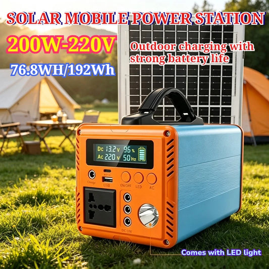 200W Power Station 220V Solar Generator Outdoor Portable Solar Power 76.8Wh/192Wh LiFePo4 Battery for Camping Travel RV Home