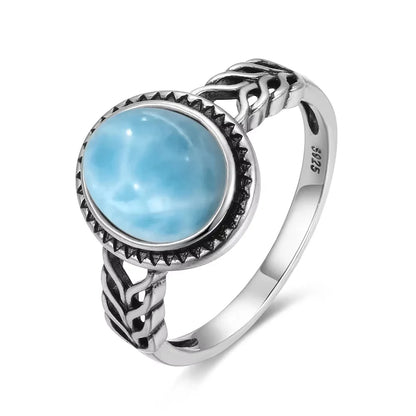 Original Certified 925 Silver Rings Larimar Natural Blue Stone 8*10MM oval shape twist Rings Fine Jewelry Gifts for Women Men