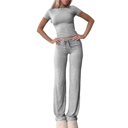 2 Pieces Women Sets 2025 New Fashion Casual Europe Short-Sleeved Tops+Long Pants Sportswear Yoga Wear Women's Clothing