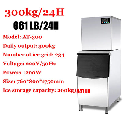 200-500 KG/24H Electric Ice Cube Making Machine Generator Production Stainless Steel Ice Makers for Restaurants Bars Commercial
