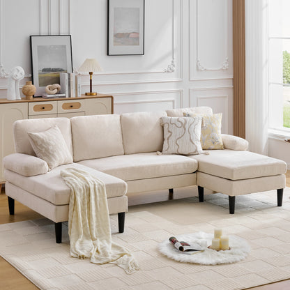 Korser U-Shaped Sectional Sofa 4 Seater Lounge Sleeper with Removable Cushions Upholstered Couches for Living Room