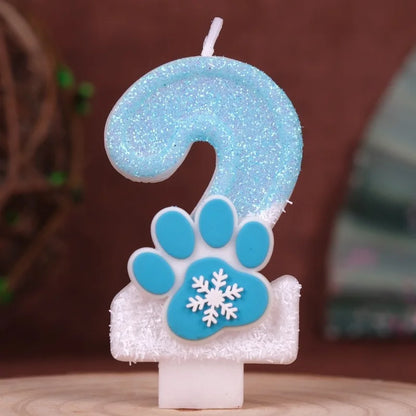 Cat Paw Theme 0‑9 Number Birthday Candle Blue White Glitter Cake Topper With Snowflake Cat Paw Ornament Cake Decoration Supplies