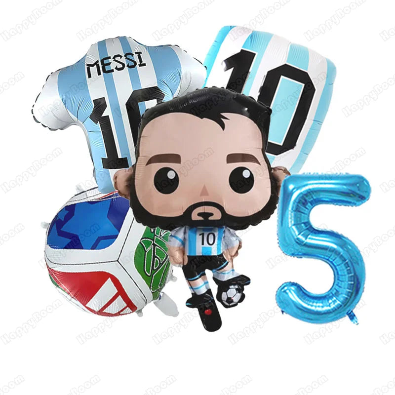 5Pcs Messi Soccer Birthday Aluminum Film Balloons Set Football Themed Birthday Party Decoration Supplies Party Photo Prop