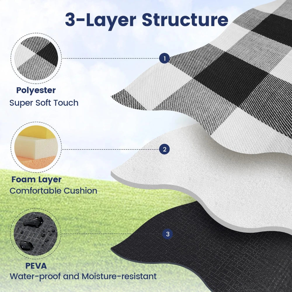 New 80"x 80"Picnic Blanket Extra Large Waterproof and Foldable Beach MatOutdoor for 8 Adults Camping Park Beach Grass Indoors