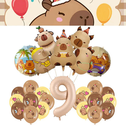 Capybara Decoration Birthday Party Favors Tableware Set Cup Plate Balloons Gift Bags Happy Banner Cake Topper Supplies for Girls