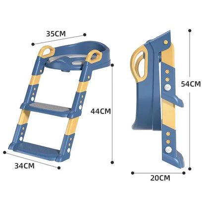 Portable Children's Toilet Seat Stairway Adjustable Baby Toilet Folding Stand Step Stool Toilet Seat Ring with Nonslip Pad