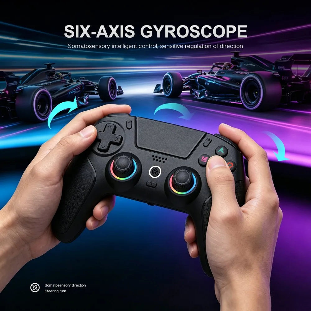 Rechargeable Wireless Gamepad for PS5/PC/Android/iOS with Hall Joystick,Turbo&Macro,RGB Lights,Dual Vibration Game Controller
