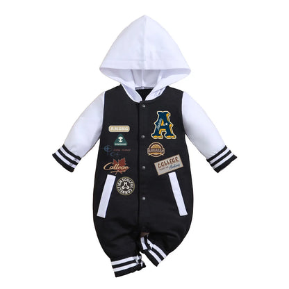 IURNXB Baby Boys Girls Romper Hooded Baseball Long Sleeve Infant Onesie Beach Outfits Newborn Sweatshirt Clothes Jumpsuit 0-18M