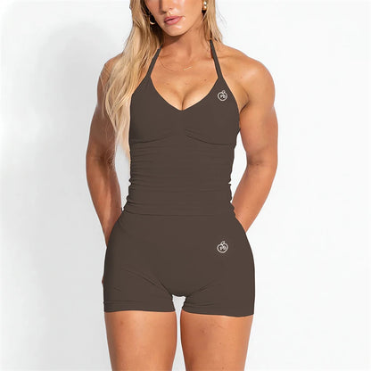 Bum PB Women Sports Yoga Suit Balance Scrunch Shorts Sets Gym Fitted Halter Built-in Bra With Cups Leggings Sets