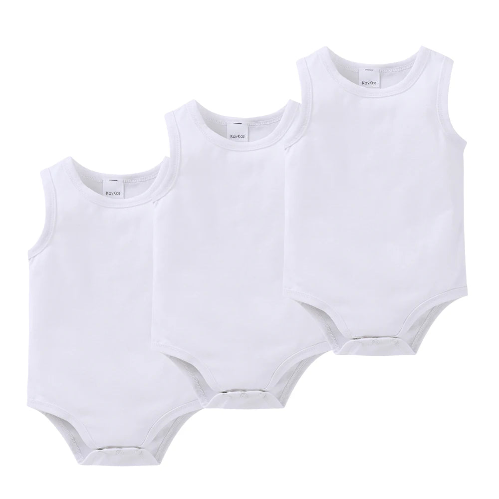Kavkas 3 Pcs Summer Unisex Baby Vest Bodysuit 100% Cotton Sleeveless Newborn Solid Clothes 0-24 Months Clothing