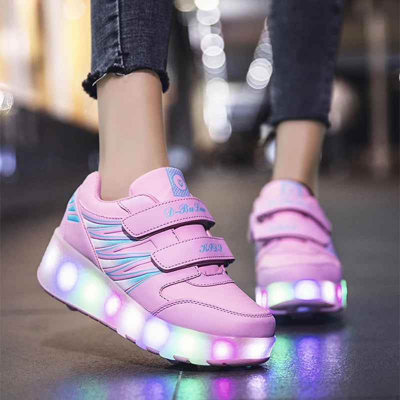Boys and Girls Roller Skates Tow Wheels Shoes Glowing Light LED Children Fashion Luminous Sport Casual Wheelys Skating Sneakers