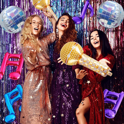 10pcs Purple Kpop Balloon Birthday Party Note Microphone Aluminum Balloons Disco Music Party Supplies Gift Favor Suppies