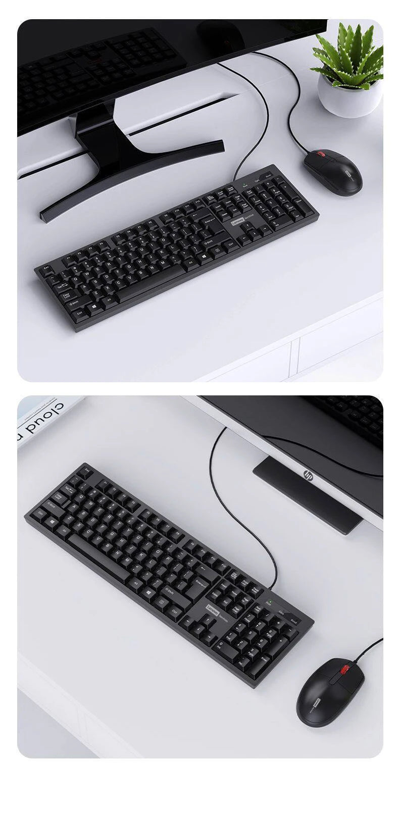 Lenovo Wired Keyboard And Mouse Set Splash-Proof for Home And Business Office Use Compatible with Desktops And Laptops 104 Keys