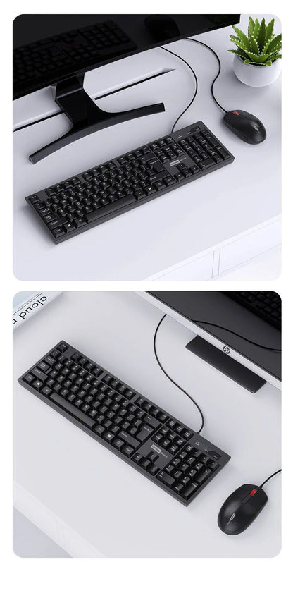Lenovo Wired Keyboard And Mouse Set Splash-Proof for Home And Business Office Use Compatible with Desktops And Laptops 104 Keys