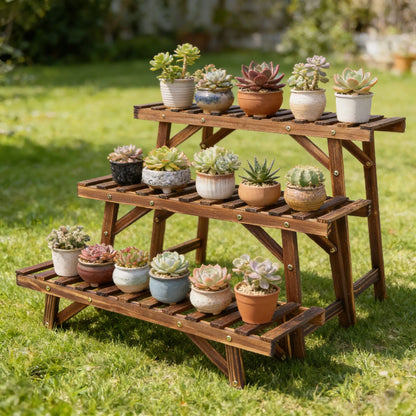 3 Tier Wood Plant Stand Vertical Plant Dislay Shelf In/Ourdoor Plant Rack Balcony Living Room Garden Organizer Plants Holder