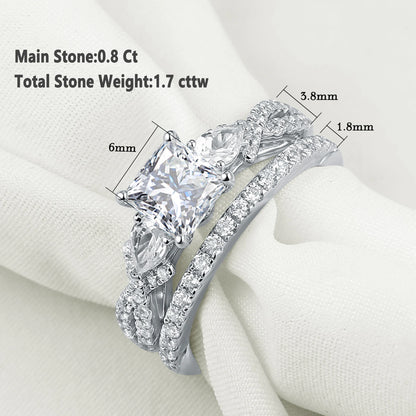 Newshe 2 Pcs Wedding Ring Set 925 Sterling Silver Moissanite Certified Princess Pear Cut Engagement Rings for Women Fine Jewelry