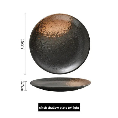 Japanese Style Porcelain Dinner Plate Set for Steak Fruit Salad - Premium Ceramic Dish Microwave Safe Non-Slip Kitchen Gift