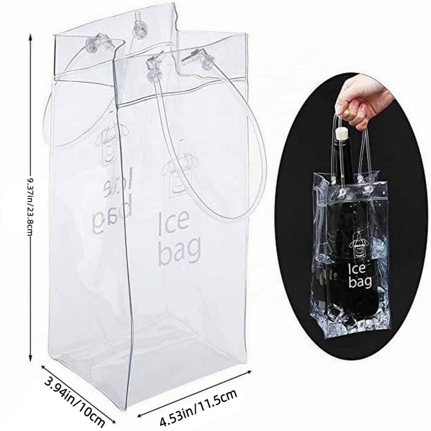 1/2/4PCS ICE Bags PVC Transparent Cooler Clear Pouch Ice Bucket Wine Champagne Bottle Chiller With Carry Handle Drink Bottle
