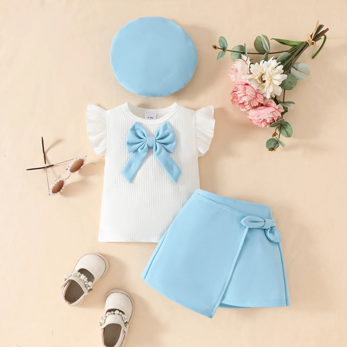 Summer Baby Childrens Clothes Set 0-4Y 3D Flower Camisole+Bow Shorts+Bag 3Pcs Trendy Girls Suit Kid's Culotte Girls Skirt Outfit