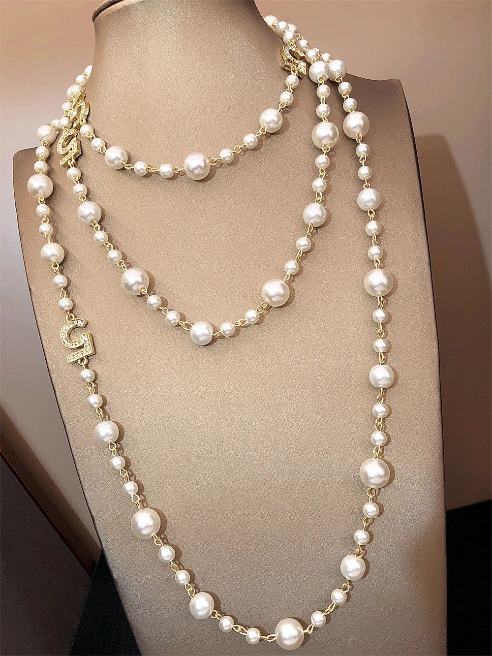 Long Pearl Letter Multi layered Tassel Sweater Chain Necklace Jewelry For Women