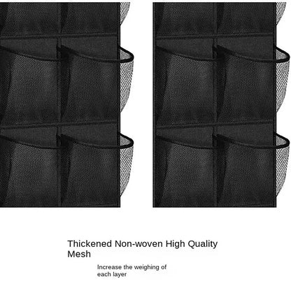 12 Pockets Shoe Underwear Hanging Holder with 2 Hooks Mesh Hanging Bag Over Door Hooks Shoes Organizer Closet Holder