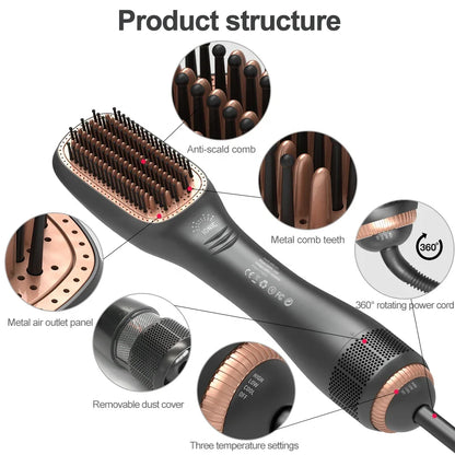 1PCS Hair Dryer Brush Blow Dryer Brush Straightener, 3-in-1 1200w
