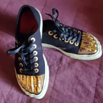 2026 New Men's and Women's Gold Toed Board Shoes, Adult Lace Up Flat Cloth Shoes, High-end Street Dance Stage Performance Shoes