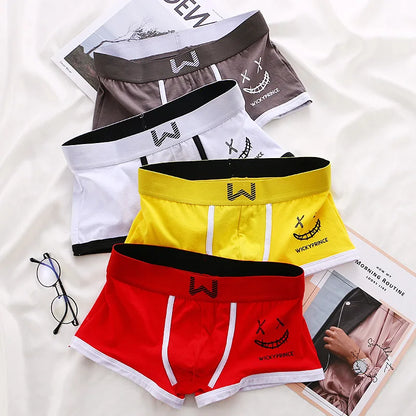 1/3/4 Pcs Mens Underwear Cotton Men Boxer Panties U-convex Man Breathable Underpants Sexy Comfort Male Boy Smiling Face Boxers